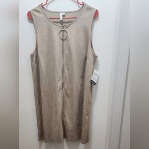 Kensie Women’s XL Sleeveless Faux Suede Zip Front Tunic Top Taupe Ring Pull Pre-